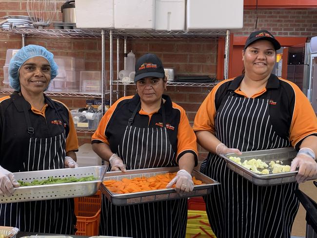 Robyn Caulthard, Shanara Gibson and Rahni Duckford feed up to 100 people a day. Picture: Isaac Selby