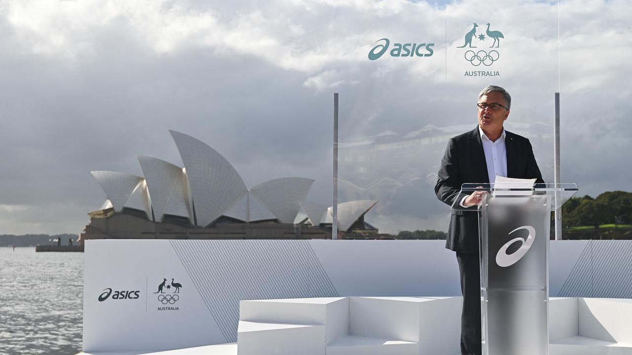 Chesterman speaks at the launch of the Australian uniforms for Tokyo.