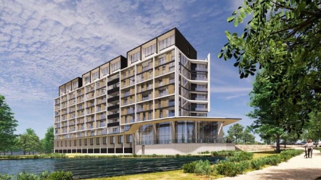 The proposed development in Gungahlin featuring eight storeys, a ground floor commercial tenancies with roughly 143 dwellings. Image: Supplied from Development Application ACT
