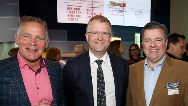 Professor Martin, pictured with Geelong councillors Peter Murrihy and Anthony Aitken, said Deakin’s partnership with India was “one of the jewels in the crown” of the educator’s growth. Picture: Mike Dugdale