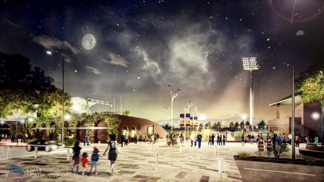 Preliminary concept designs for the Adelaide Football Club headquarters at Thebarton Oval. Credit: City Collective