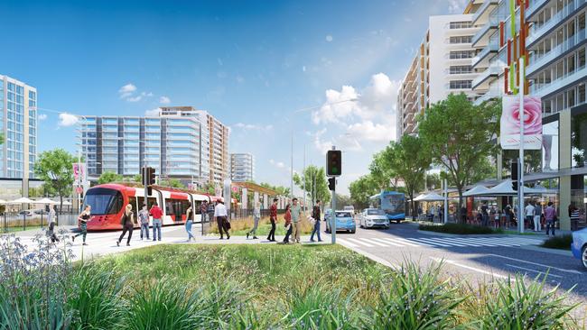 An artist’s impression of the original Camellia-Rosehill precinct plans.