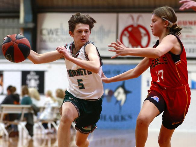 SUNDAY TELEGRAPH. JULY 30, 2022. Pictured at the Sutherland Basketball Stadium today is the Central Coast Rebels v Hills Hornets in the NSW Junior Basketball State Cup U16 Boys. Picture: Tim Hunter.