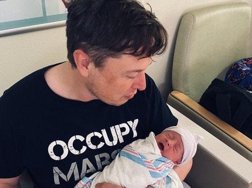 Elon Musk with his baby X, now aged four, who he had with Grimes. Picture: X