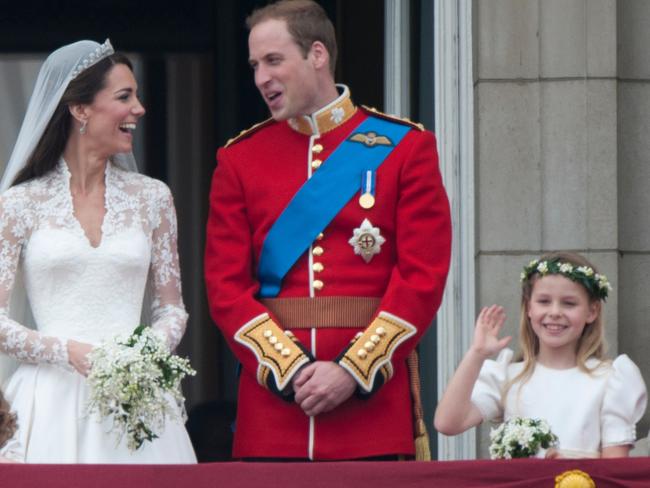 Catherine and Prince William on the balcony at Buckingham Palace with Margarita Armstrong-Jones by their side. Picture: Getty