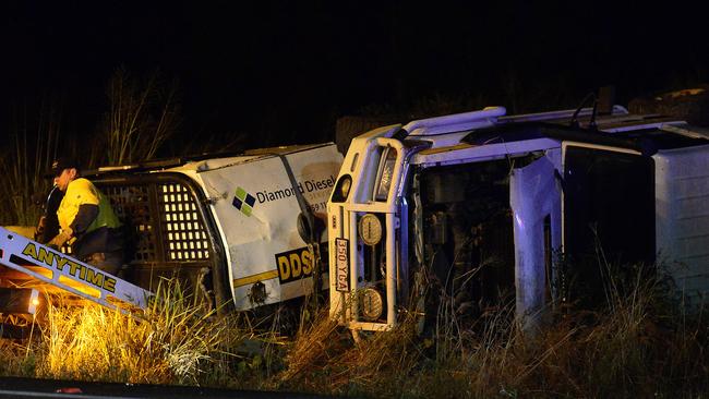 Emergency services have responded to what was reported to be an explosion on the Bruce Highway after a vehicle rolled at Nome, nearby the Bush Oasis Caravan Park. PICTURE: MATT TAYLOR.