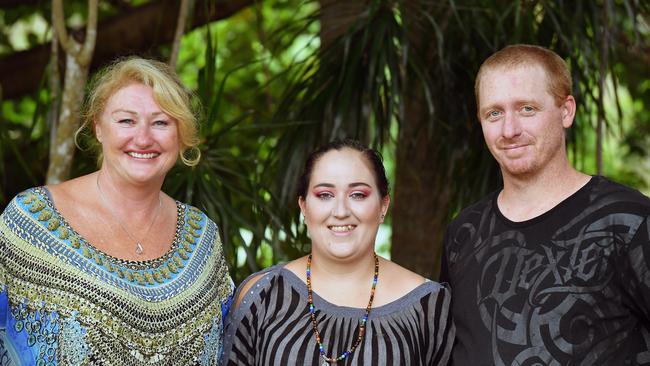 Jasmine Middleton and her partner Luke Mahoney (right) are thankful to business owners like Weddings By Kathy owner Kathy O’Grady (left) who donated their services. Photo: Patrick Woods.