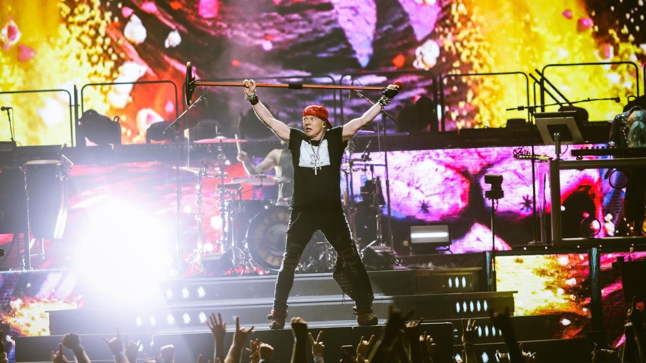 It’s gonna be another year before we see Axl pull his mic stand pose in Australia. Picture: Supplied