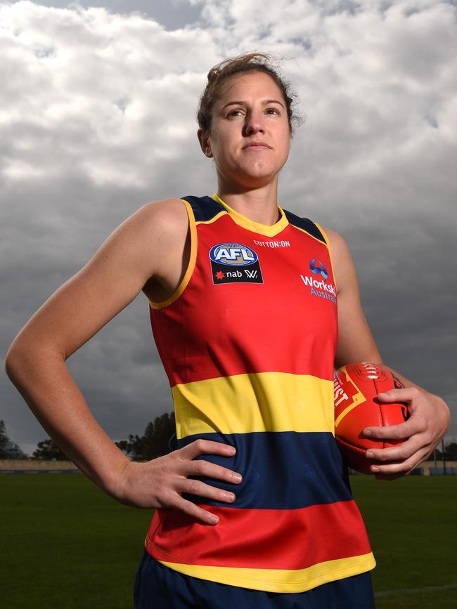 Crows AFLW ruck Jess Foley has been announced in the club’s five-person leadership group for season 2020. Picture: Naomi Jellicoe