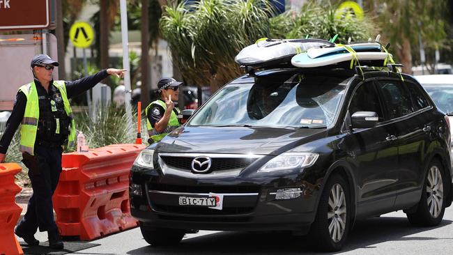 Police checkpoint in Griffith Street, Coolangatta. Picture: NIGEL HALLETT