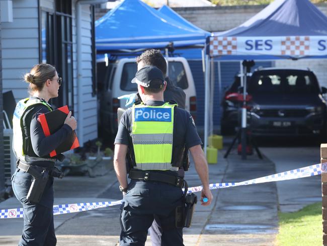 Police at the scene of a drive by shooting at Edithvale. Thursday, October 5, 2023. Picture: David Crosling