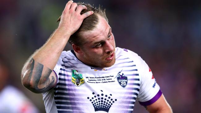 SYDNEY, NEW SOUTH WALES - SEPTEMBER 30: Cameron Munster of the Storm is sent to the sin-bin during the 2018 NRL Grand Final match between the Melbourne Storm and the Sydney Roosters at ANZ Stadium on September 30, 2018 in Sydney, Australia. (Photo by Mark Kolbe/Getty Images)