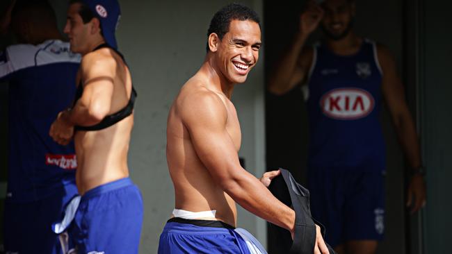 Will Hopoate tries flashing a smile and some muscles to convince SuperCoaches he’s worth it. Picture: Adam Yip