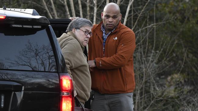 US Attorney-General William Barr arrives at his home in McLean, Virginia, yesterday as he weighs how much of the Mueller inquiry will be disclosed. Picture: AP 