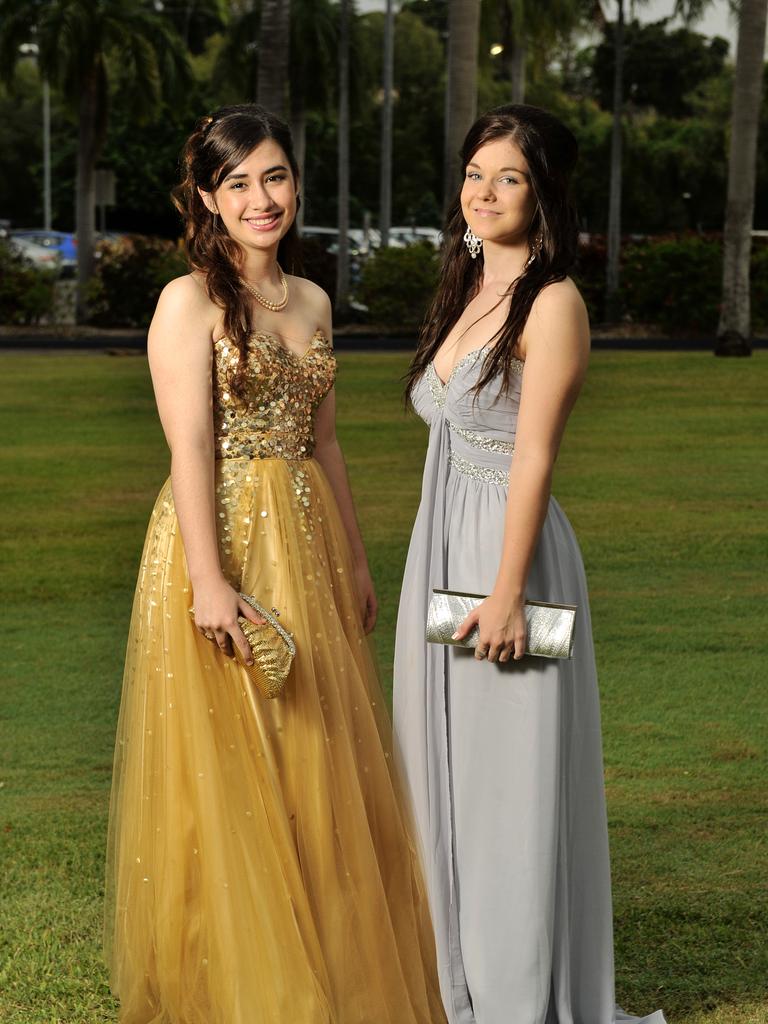 Haylea Gusling and Kaila Wilbraham at the Palmerston Senior College 2012 formal at SkyCity Grand Ballroom.