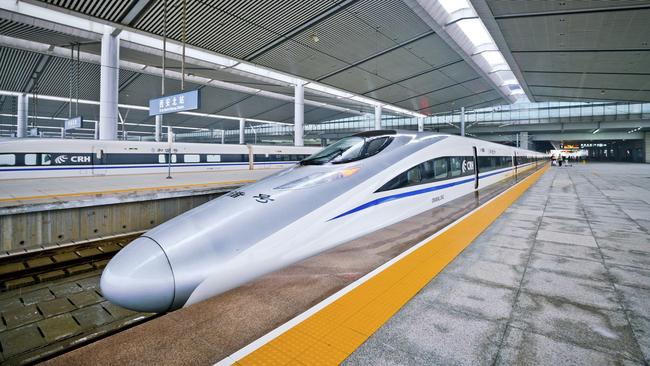 The Chinese high-speed train at a platform in Xian.