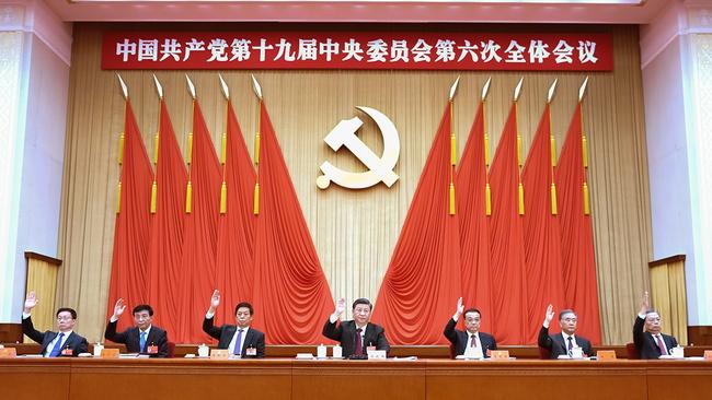 The seven members of the standing committee of the politburo vote on Thursday to elevate Xi Jinping, centre, to paramount leader. Picture: Xinhua