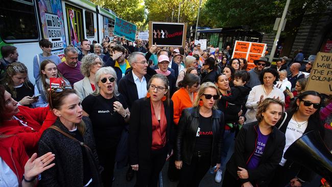 Victorian Premier Jacinta Allan attended the Melbourne rally in April. Picture: NewsWire / Luis Enrique Ascui