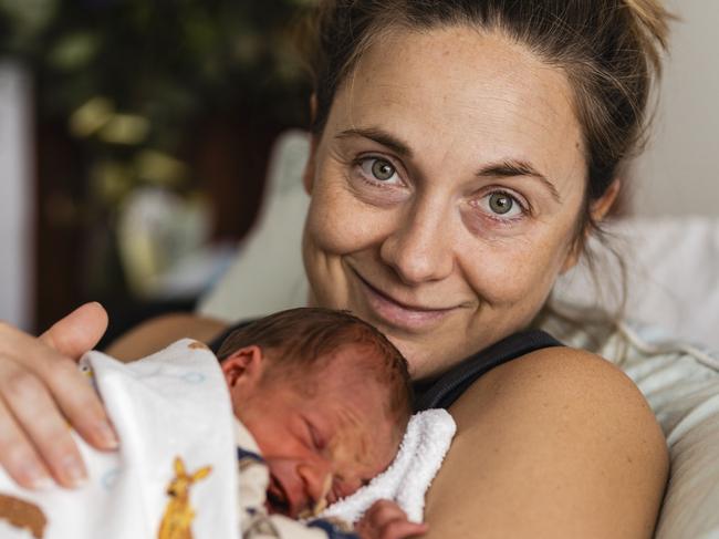 Lucy Glade-Smith with Otis as a newborn. Picture: Jonno Rodd