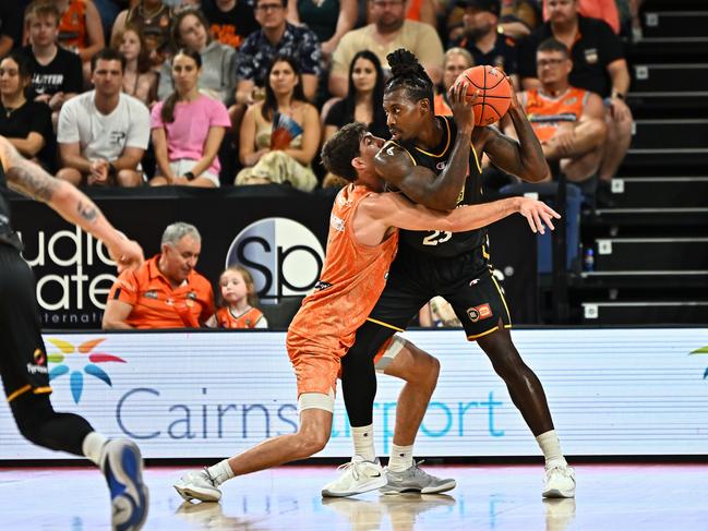 Casey Prather went down in the second quarter but was able to return to the court. Picture: Getty Images