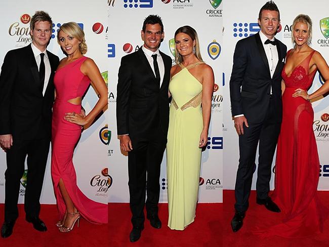 Steve Smith and Danielle Willis; Clint McKay and Kirsten Tuzee; Siddle and partner Anna Weatherlake. Picture: Brett Costello