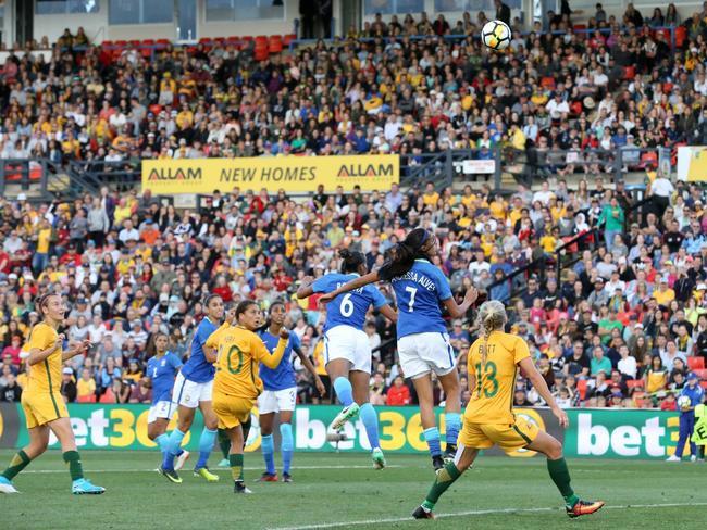 The Matildas went on to complete a clean sweep of Brazil in Newcastle. Picture: Matt Sullivan