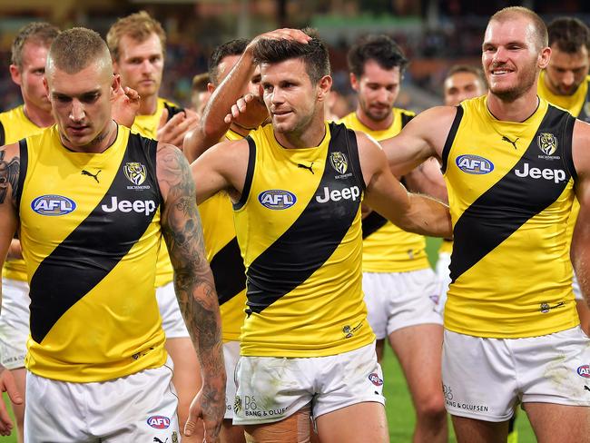 Trent Cotchin has grown to look far more comfortable in the skippers’ shoes, to the Tigers’ benefit.