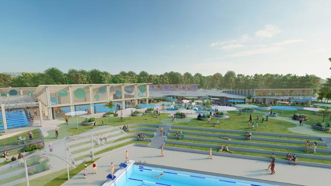 Artist impressions of the proposed redevelopment of the Palm Beach Aquatic centre which will be unveiled in the Gold Coast City Council budget.