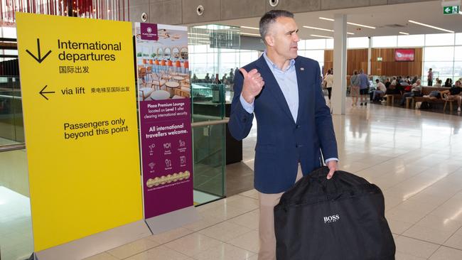 Premier Peter Malinauskas at Adelaide Airport, departing on a visit to Singapore, China and Hong Kong in September last year. Picture: Brett Hartwig