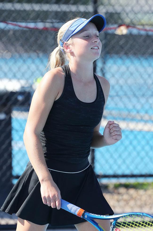 Action from the International Tennis Federation junior tournament at KDV on the Gold Coast. Picture: Tertius Pickard