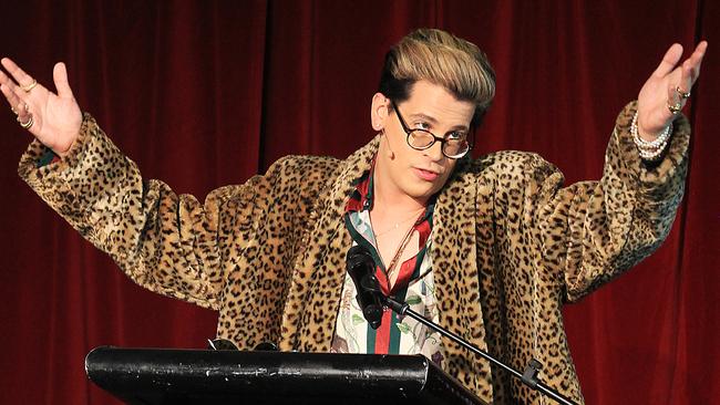 Milo Yiannopoulos on stage at Le Montage in Lilyfield earlier this month.