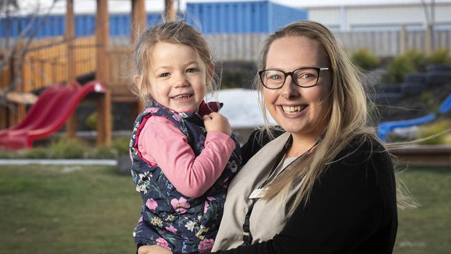 Discovery Early Leaning Centre assistant director Bek Hill and Izzy Gibson 4 at Green Point. Picture: Chris Kidd