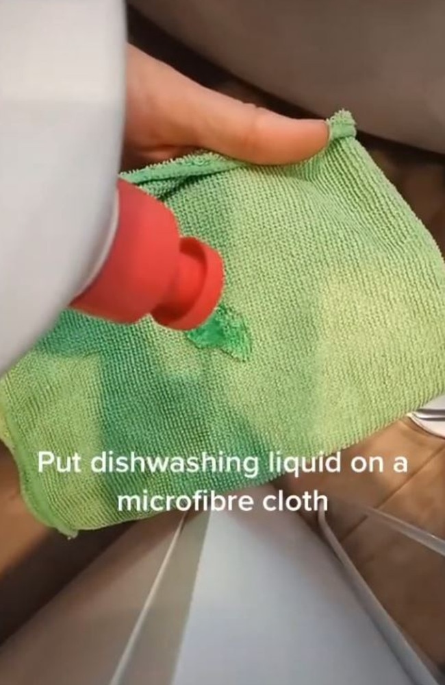 She also swears by dishwashing liquid, which she uses for most jobs around the home. Picture: TikTok/thebigcleanco