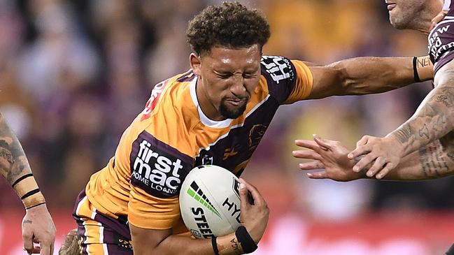 Gehamat Shibasaki has been given the job of handling Latrell Mitchell in this week’s Broncos-Roosters clash. Picture: Albert Perez/Getty Images