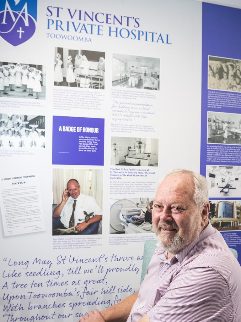 Alan Mallet is featured on St Vincent's Private Hospital history wall. Allan was the first male nurse employed by the hospital, Friday, May 21, 2021. Picture: Kevin Farmer