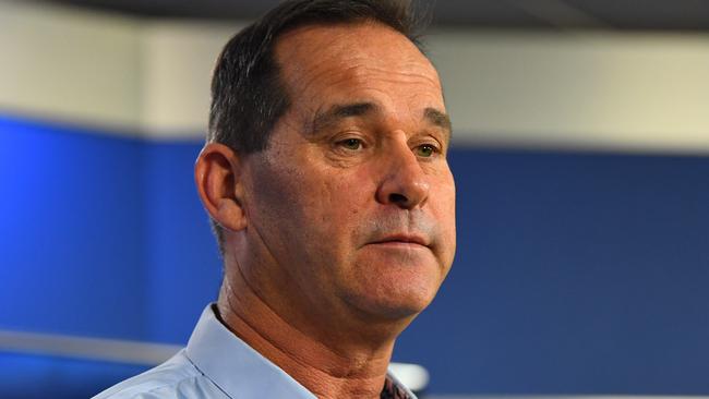 Todd Robinson, the partner of Constable Glen Humphris, speaks to media during a press conference. Picture: James Ross/AAP