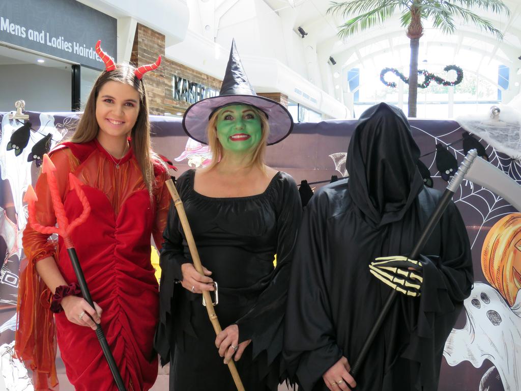 TRICK OR TREAT: Tweed Mall Halloween hosts Chelsea Furniss, Toni Melrose and Sonja Williamson.