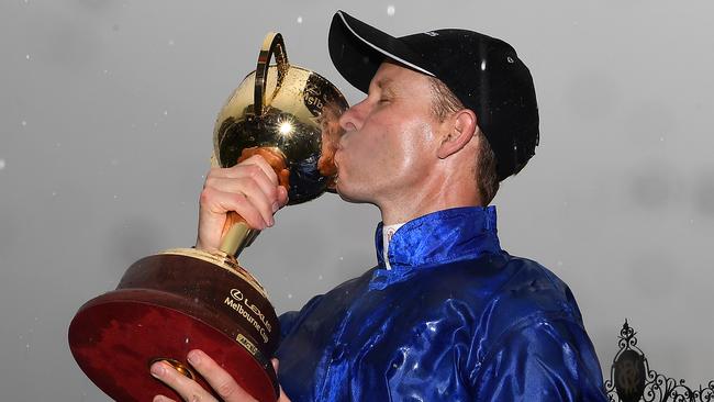 Cross Counter’s win gave jockey Kerrin McEvoy his third Melbourne Cup. Picture: AAP