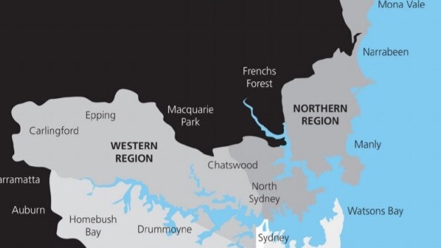 A map of the bus networks, showing region seven (western region) and eight (northern region)