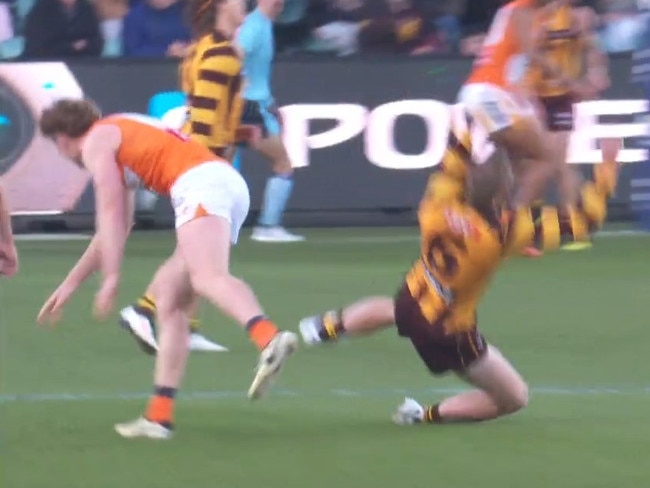 James Sicily falls to ground after being hit by Tom Green.