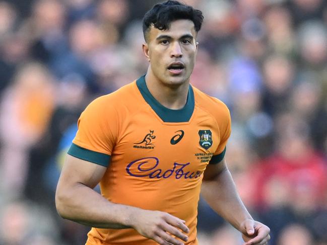 Joseph-Aukuso Suaalii looks on during the Wallabies’ recent match against Scotland. Picture: Andy Buchanan / AFP