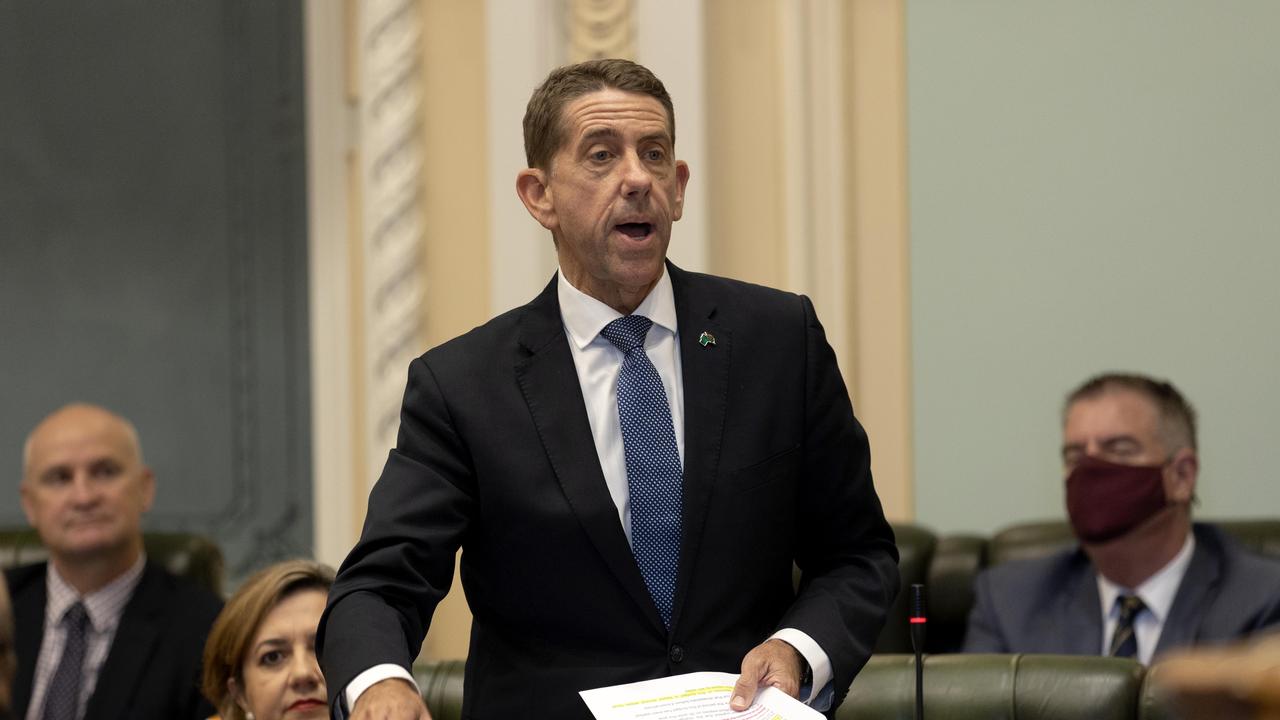 Queensland Treasurer Cameron Dick address the floor during question time at Parliament House. Picture: Sarah Marshall