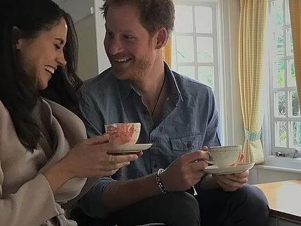 Prince Harry and Meghan Markle at the late Queen’s childhood playhouse. Picture: Netflix