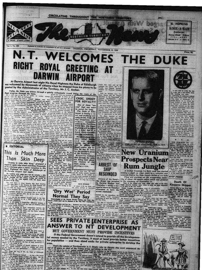 Prince Philip visits the Northern Territory. NT NEWS November 15, 1956