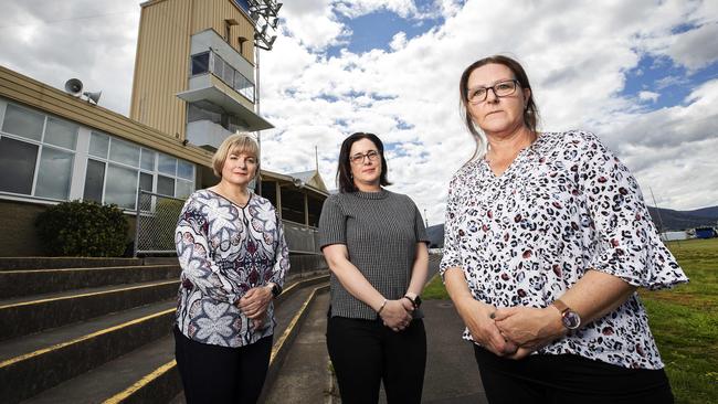 Labor MPs Alison Standen and Ella Haddad who are calling for government to fund the Hobart Showgrounds housing development in the upcoming budget, with Glenda Fish whose daughter and her two young children are having to couch surf at Glenda's. Picture: Chris Kidd