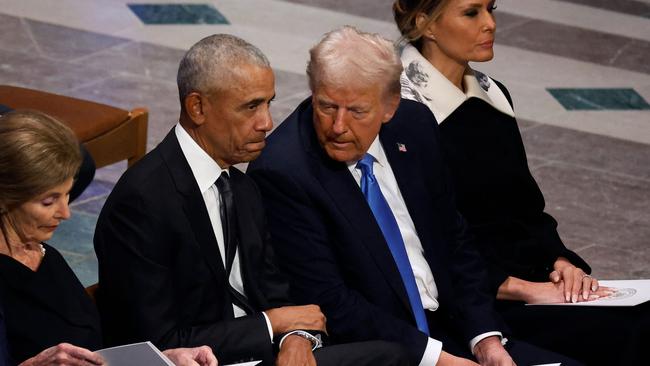 Obama also attended the memorial for Jimmy Carter alone, sitting next to Donald and Melania Trump. Picture: Chip Somodevilla/Getty Images/AFP