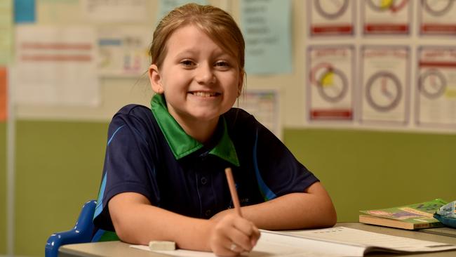 Northshore State Primary School student Poppy Whiting, 9 who has Type 1 Diabetes is excited to attending mainstream schooling for the first time. Picture: Evan Morgan