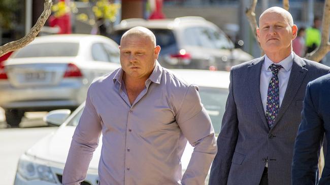 Former NRL player Anthony Watts arriving at Southport Courthouse with his lawyers. Picture: Jerad Williams