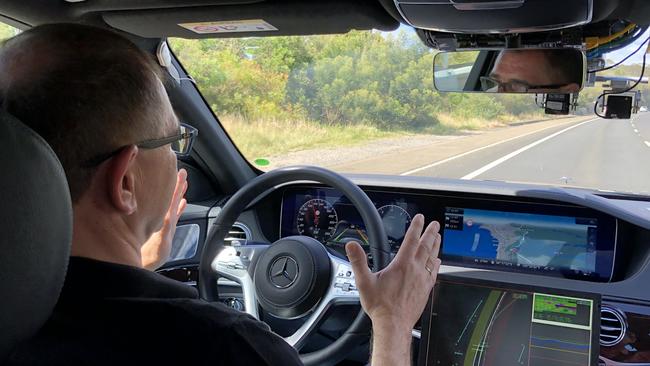 Senior Mercedes engineering executive Jochen Haab conducts an autonomous driving test from Sydney to Melbourne via Canberra. Picture: Joshua Dowling.