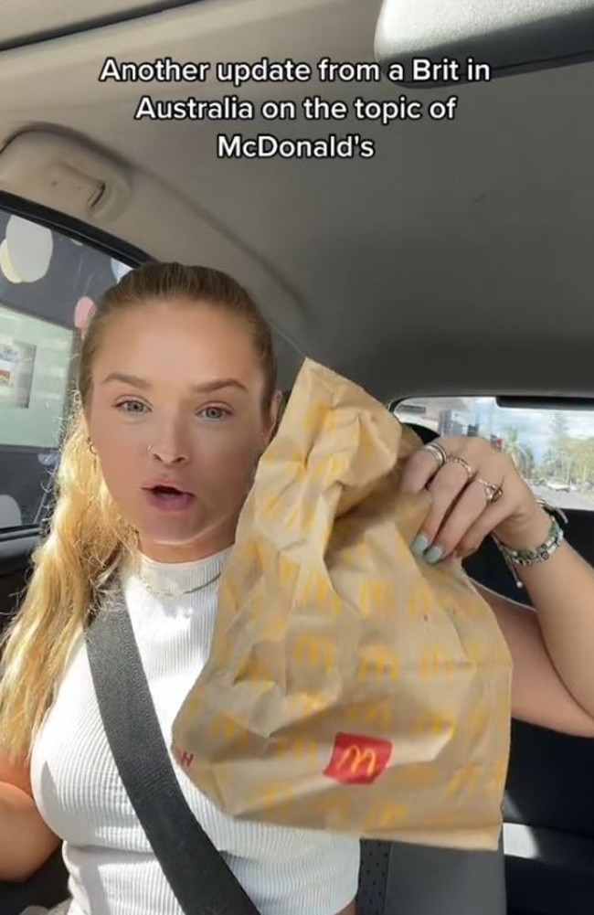 A British expat’s complaint about the menu prices at Australian McDonald’s has backfired online. Picture: TikTok/JenHezza